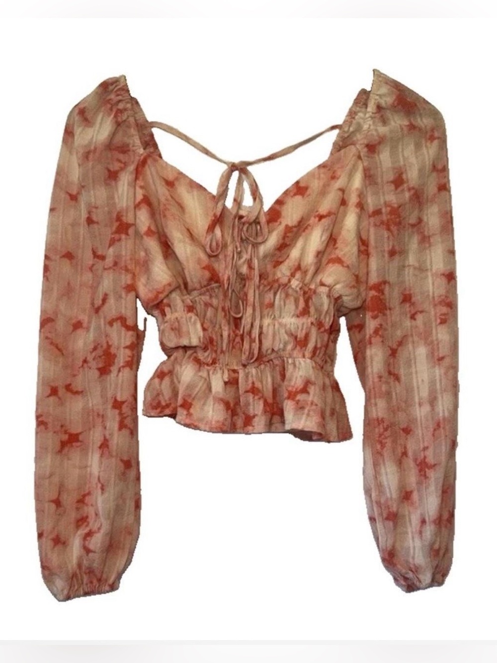 Dizzy Lizzy Pink Peach Tie Dye Smocked Crop Top L GUC Fairycore Cottagecore Y2K
